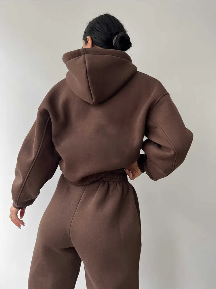 Fashionable Casual Hoodie And Sporty Pants Women's Set