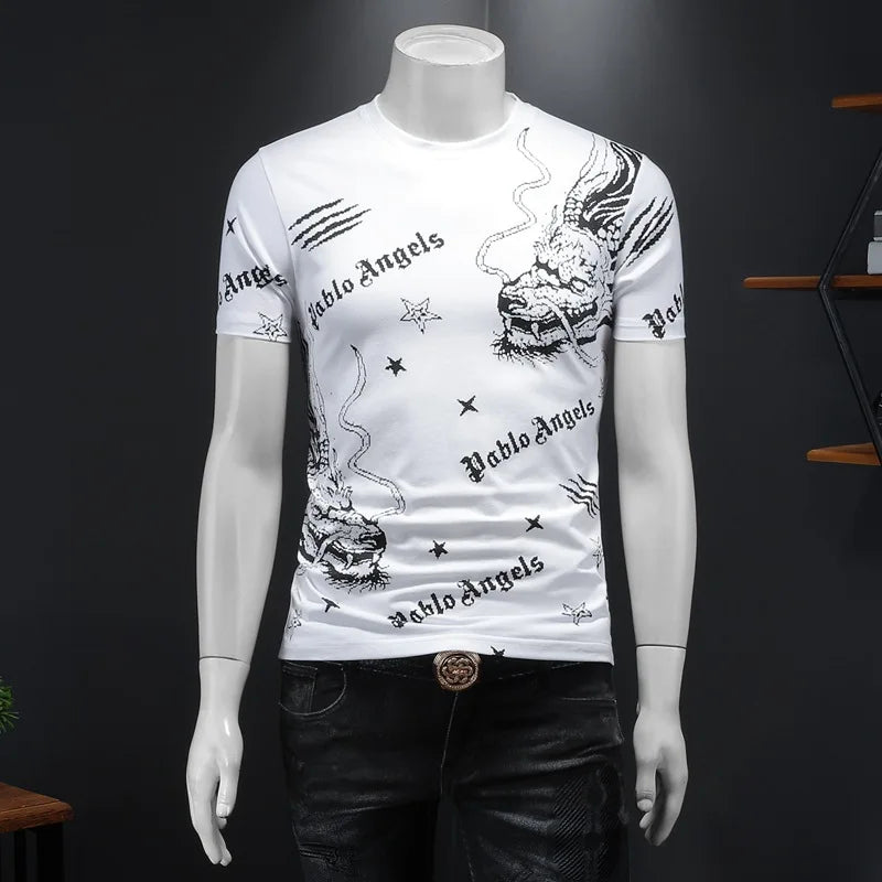 2024 Summer New Men's Short Sleeve Korean Style Slim Fit