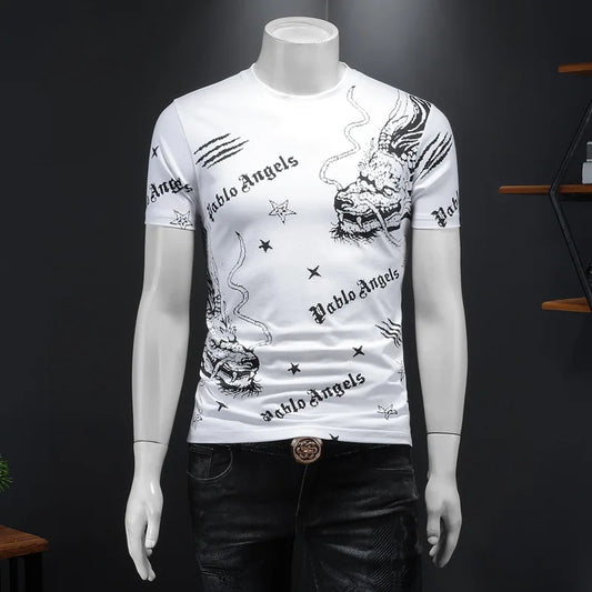 2024 Summer New Men's Short Sleeve Korean Style Slim Fit