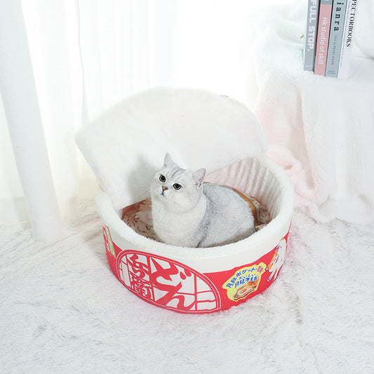 Noodle-Shaped Fleece-Lined Pet Bed Warm Breathable Detachable Round Cat