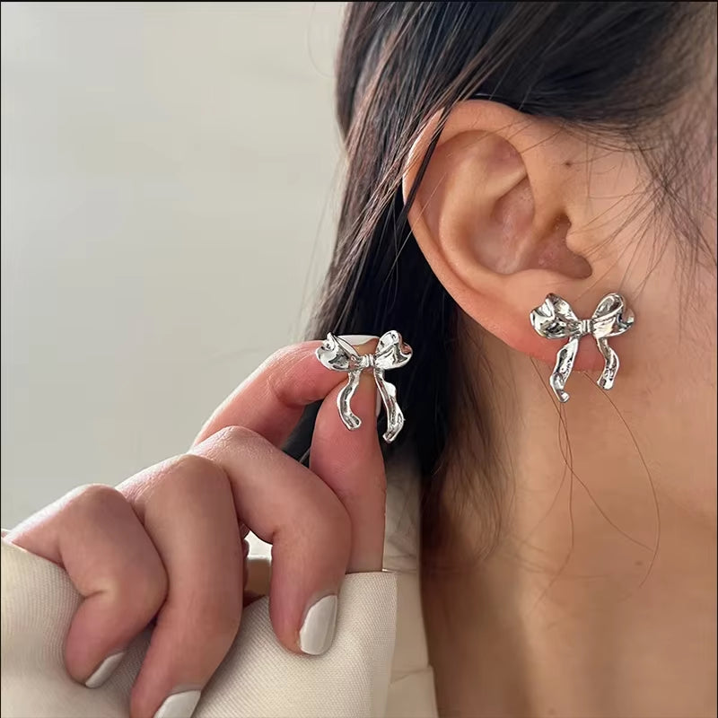 FTCY Vintage Metal Bowknot Earrings For Women