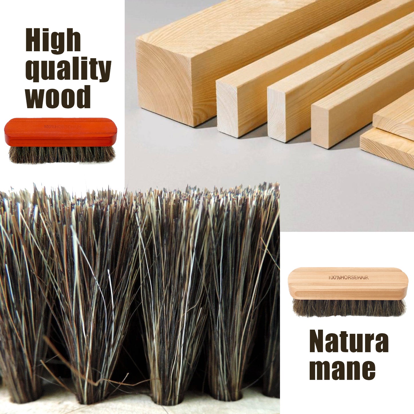 2Pc Genuine Horsehair Wooden Brush