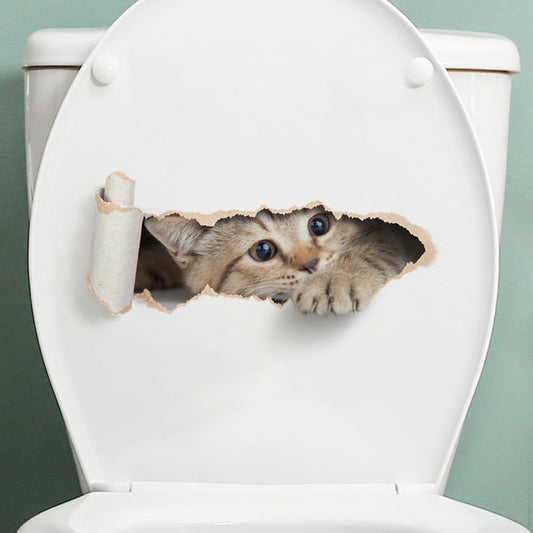 Torn Peeping Kitten Toilet Sticker 3D Effect Bathroom