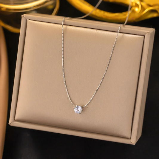 Stainless Steel Shiny Clear Zircon Necklace for Women