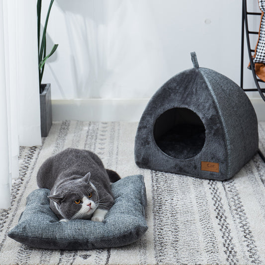 1pc Cozy Semi-enclosed Cat Bed