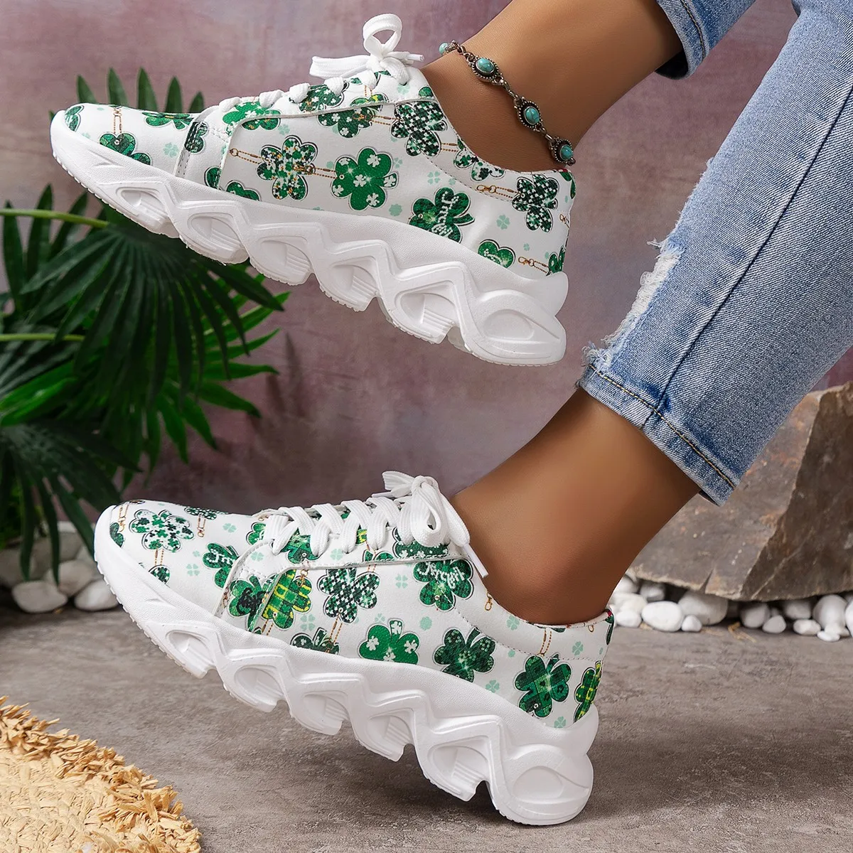 Fashion Mesh Printed Sock Sneakers Women