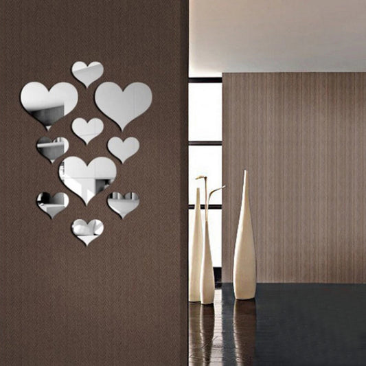 10Pcs/Set Durable Love Heart Stickers Wall Sticker Mirror