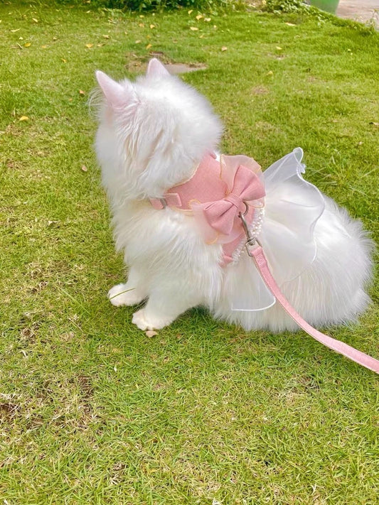 Cute Bowknot Cat Harness Leash Princess Cat Dress Costumes