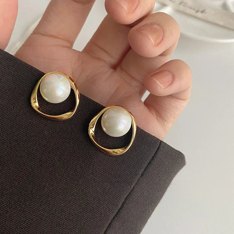 Imitation Pearl Earring for Women Gold Color Round