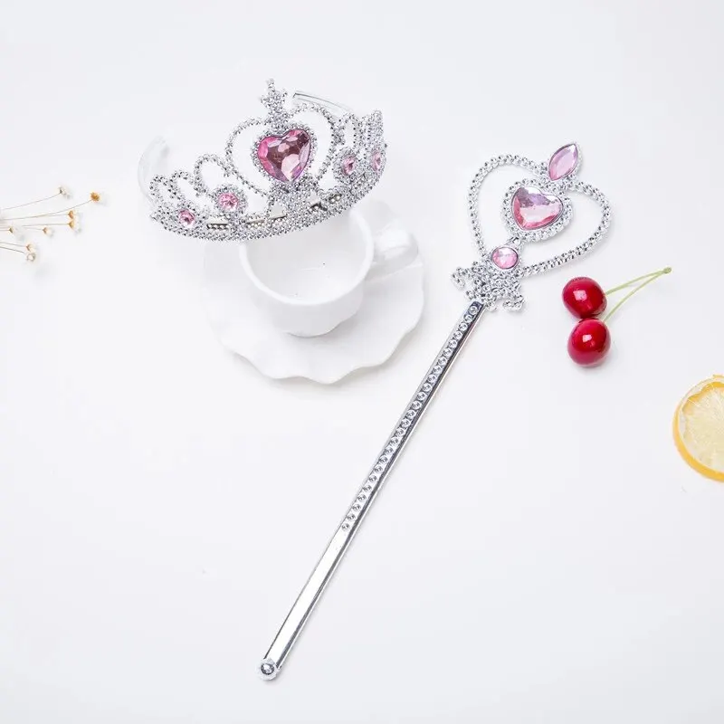 6pcs Rhinestone Tiara Crown and Magic Wand With Glitter Crystal Head