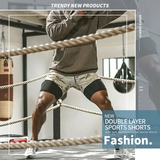2024 Summer Men's New Fashionable Trend Leisure Gym Fitness Sports Double layer Shorts
