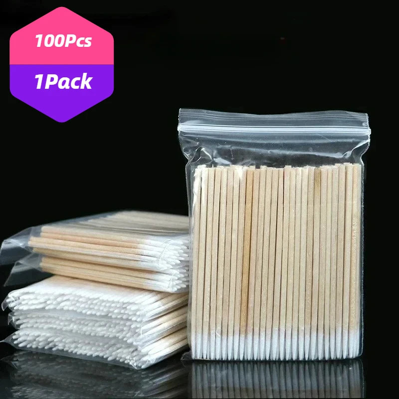Nails Wood Cotton Swab Clean Sticks