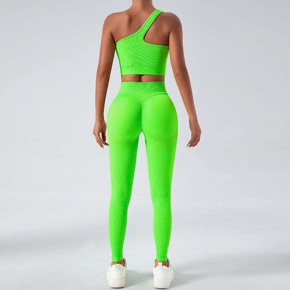 2 piece set Comfort Single Strap Yoga Bra shorts Running Sports Gym