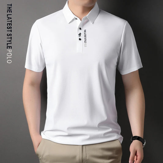 Ice Silk Embroidery Polo Shirt 2024 New Summer Lapel Elasticity T-shirt