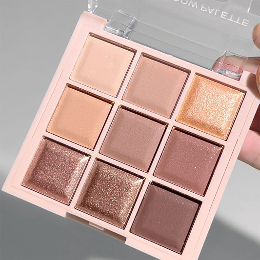 9-Color Eyeshadow Palette with Fine Glitter, Shimmer, Matte, Milk Tea Shades