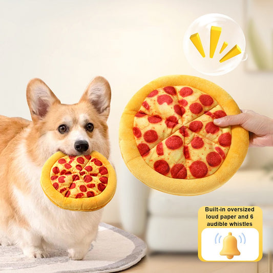 Plush Dog Toy Doughnut Pizza Shape Pet Squeaky Toys
