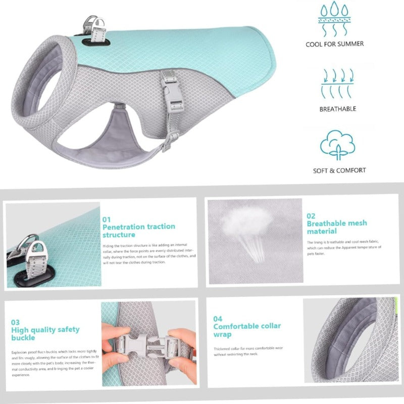 Summer Dog Cooling Vest Harness Reflective Quick Release Hot Pet Clothes