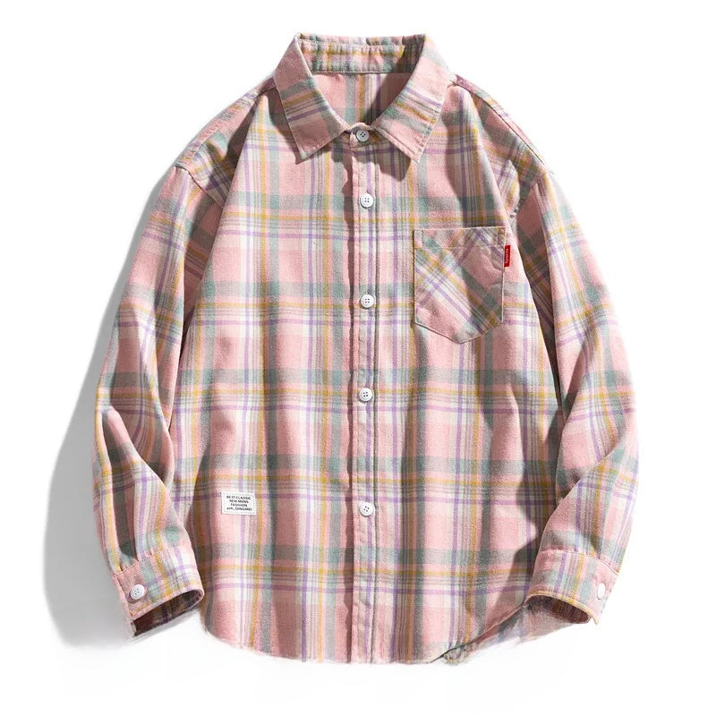 Slim Fit Plaid Shirt Thin Long Sleeve Spring Autumn Fashion Japanese Style