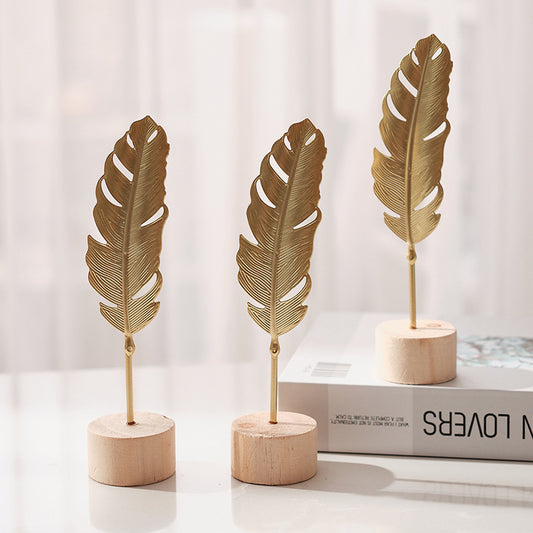 1pcs Golden Ginkgo Leaf Feather Metal Model Figurines