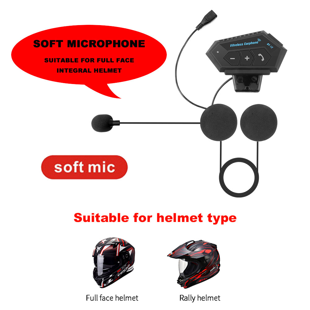 BT12 Motorcycle Helmet Headset Stereo Bluetooth Earphone