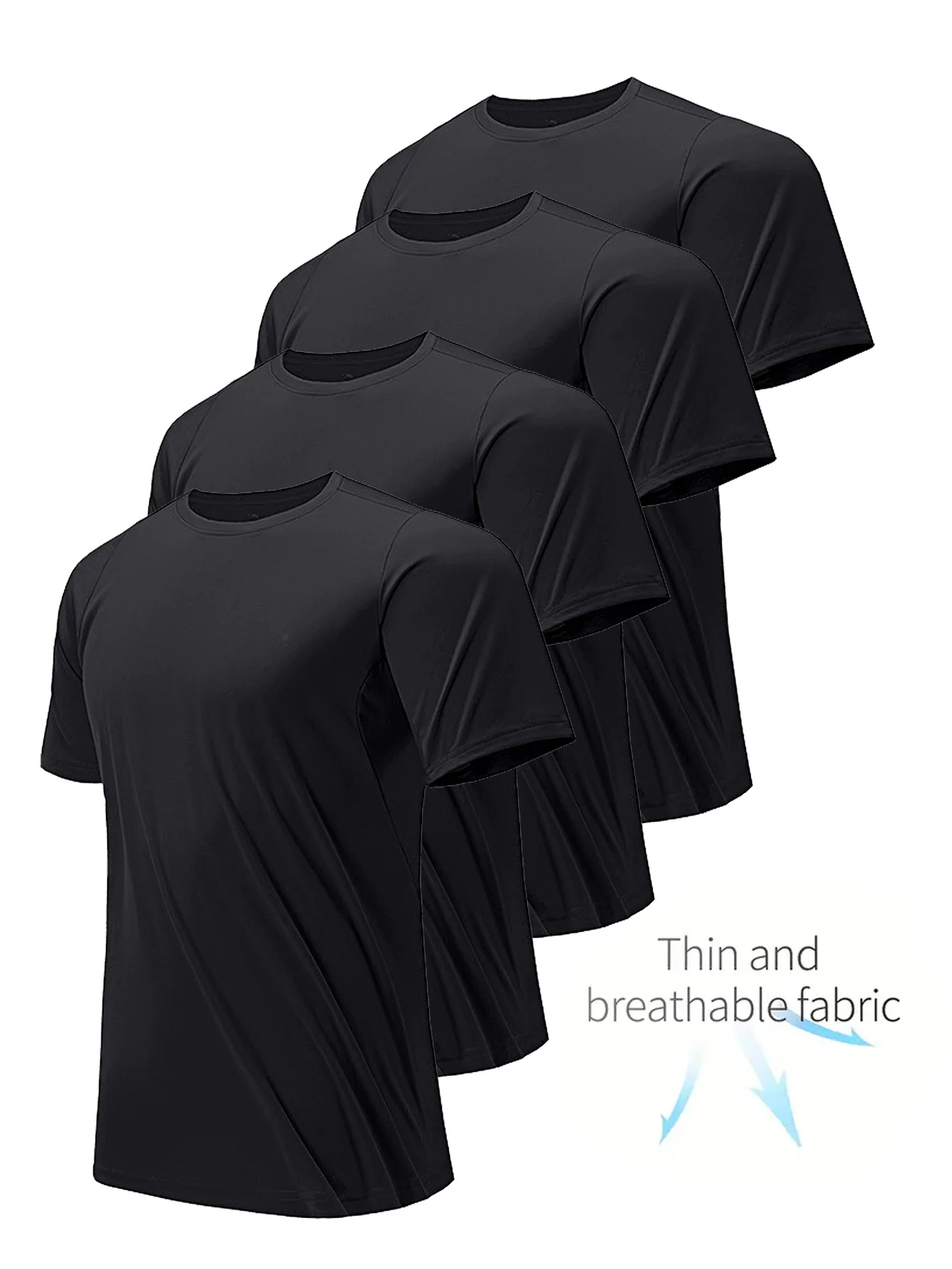 Round Neck T-Shirt 4-Pack Black Ultra-Light Men