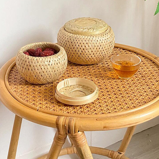 Bamboo Storage Basket With Lid Double Layer