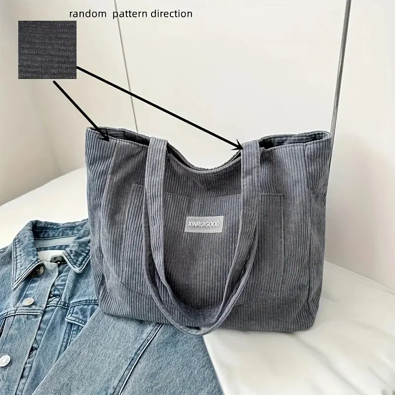 Large Capacity Shoulder Bag Trendy Corduroy Tote Bag