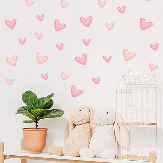 60Pcs Soft Pink Big Small Heart Shape Wall Stickers