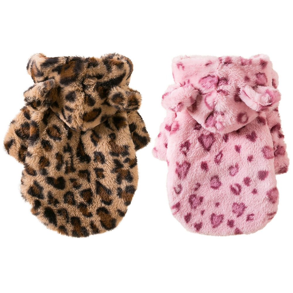 Winter Pet Dog Clothes Warm Fleece Dog Hoodie Leopard Dog Coat