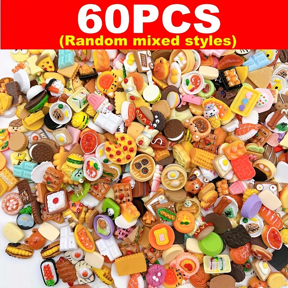 30/60Pcs Mini Food Toys Mixed Style Resin Food Dolls