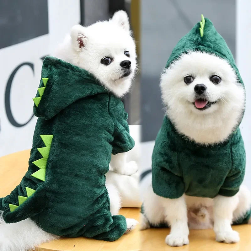 Dinosaur Dog Clothes Fleece Pet Jumpsuits Winter Warm Dog Coat