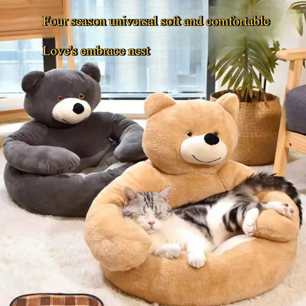 Dog Bed Semi-Enclosed Bear Pet Bed Ultra Soft Dog Nest