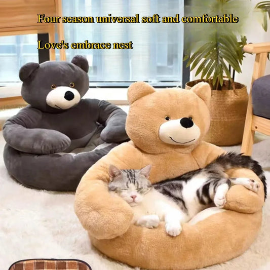 Dog Bed Semi-Enclosed Bear Pet Bed Ultra Soft Dog Nest