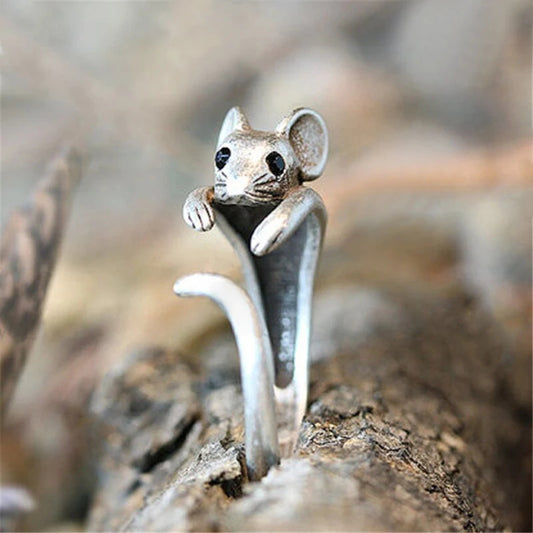 Silver Ox Color Mouse Design Open Ring For Women