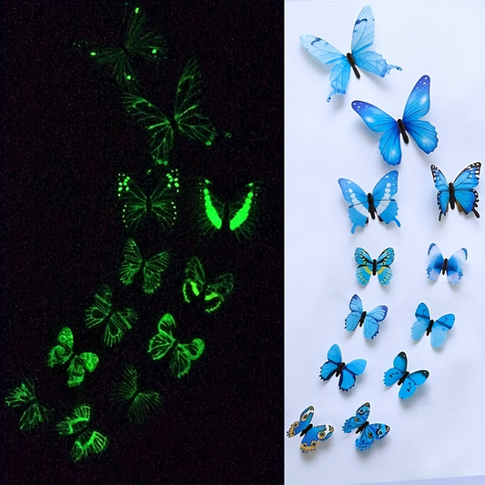New 12Pcs Fashion 3D Luminous Butterfly Creative Wall Sticker