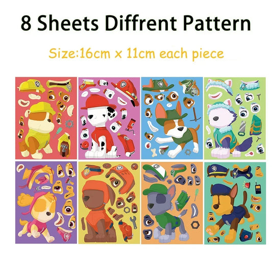 8Sheets PAW Patrol Chase Skye Puzzle Stickers
