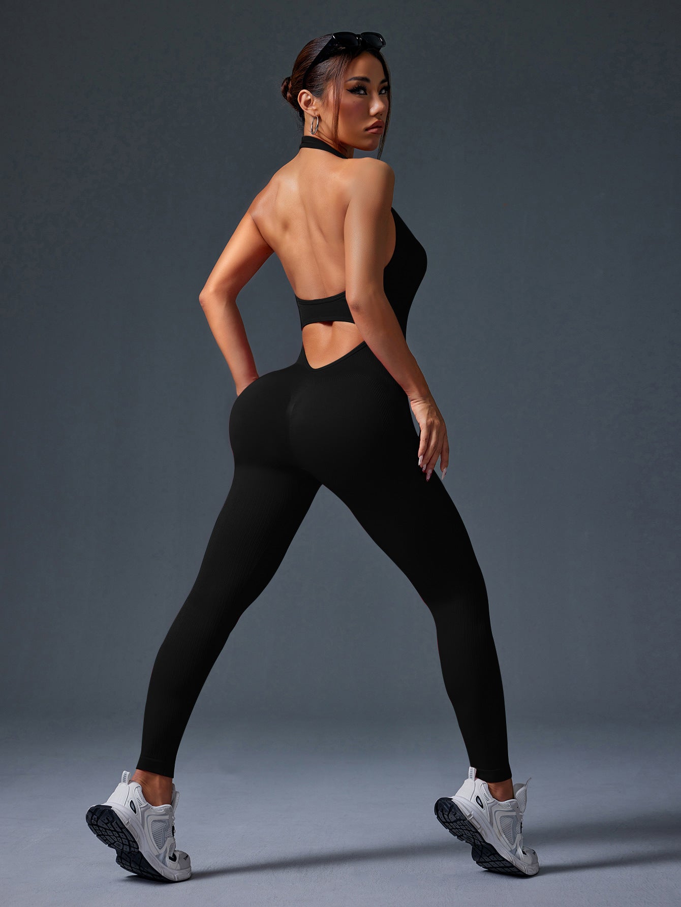 Square Neck Backless Yoga Jumpsuit High Waist Seamless