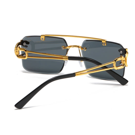 Fashion Rimless Square Double Bridge Sun Glasses