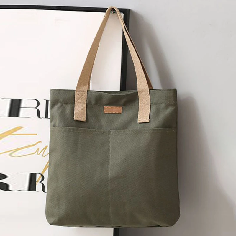 Women Canvas Tote Bag Solid Color