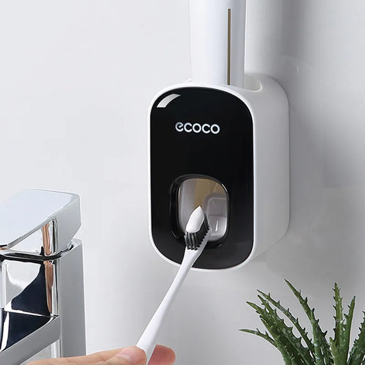 Automatic Toothpaste Dispenser Squeezer Toothbrush Holder Wall Mount