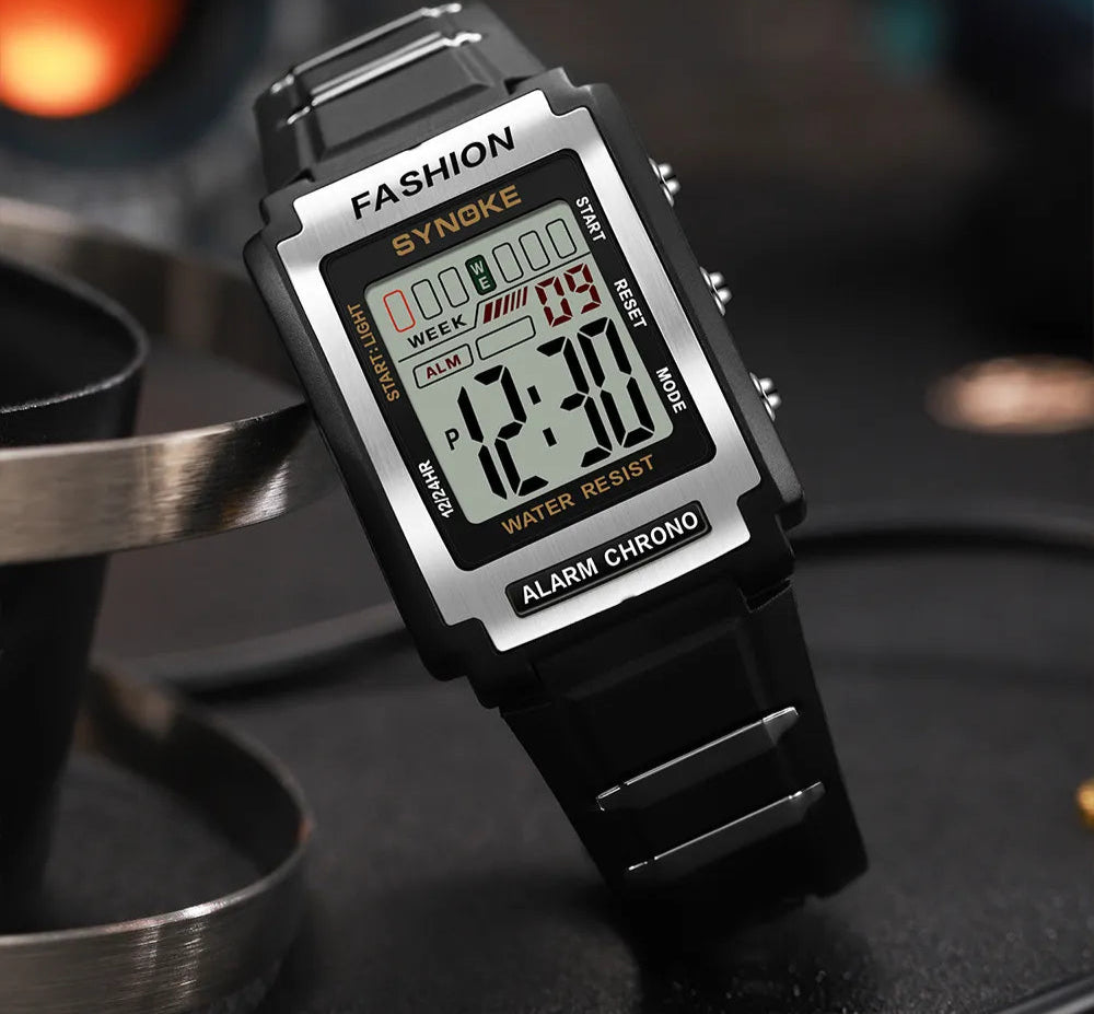 Men Rectangular Sports Electronic Watch Waterproof