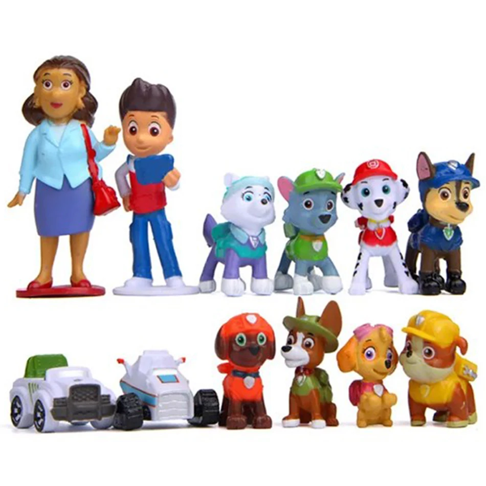 12Pcs Paw Patrol Figures Pawed Canina Anime cartoon