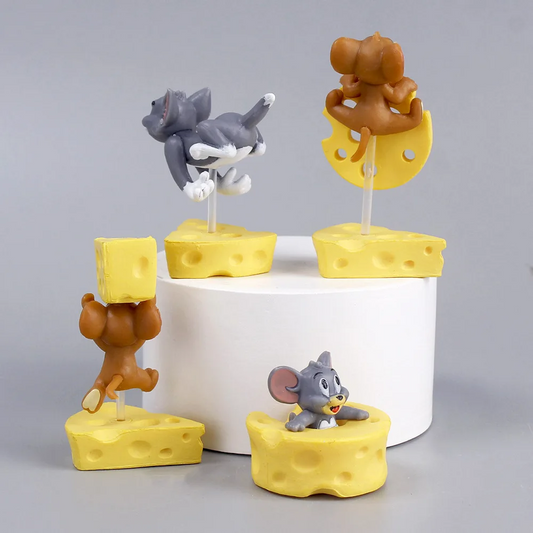 4pcs Tom Cat Jerry Mouse PVC Statue Action Figure Anime Collection Cake