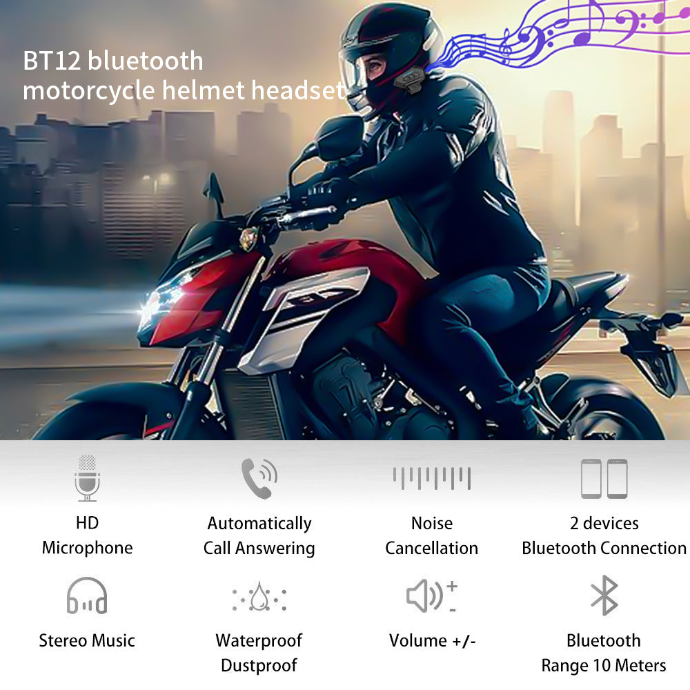 BT12 Motorcycle Helmet Headset Stereo Bluetooth Earphone