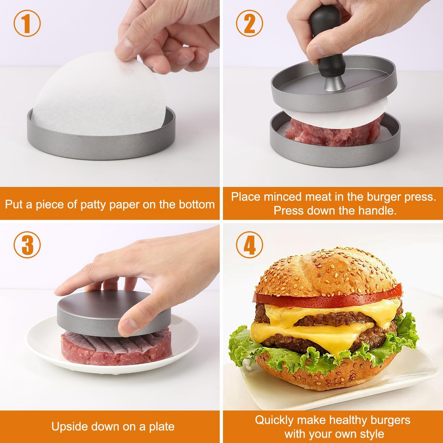 Burger Press Non-Stick Hamburger Patty Maker with Wax Paper