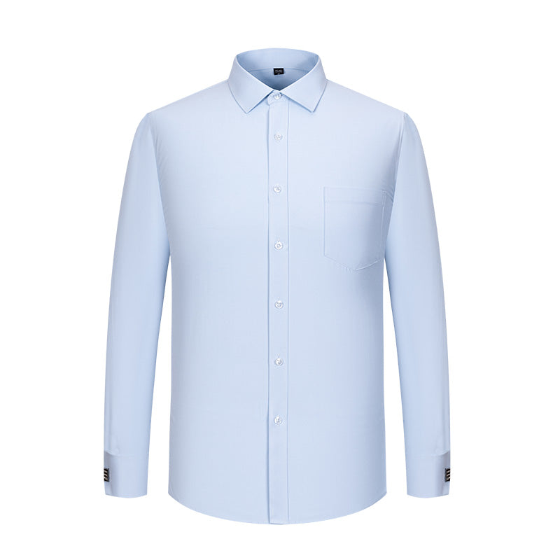 Men's French cufflink shirt loose version light blue white business formal men's shirt