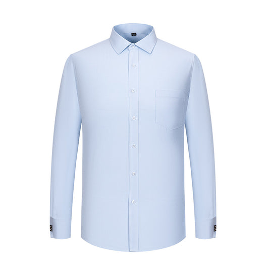 Men's French cufflink shirt loose version light blue white business formal men's shirt
