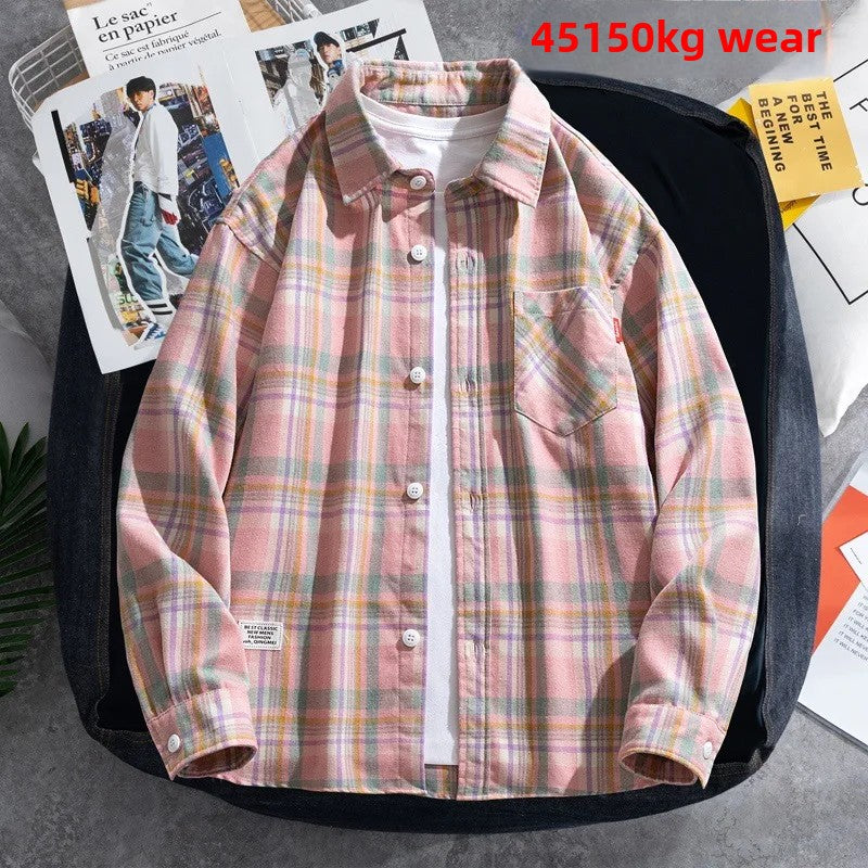 Slim Fit Plaid Shirt Thin Long Sleeve Spring Autumn Fashion Japanese Style