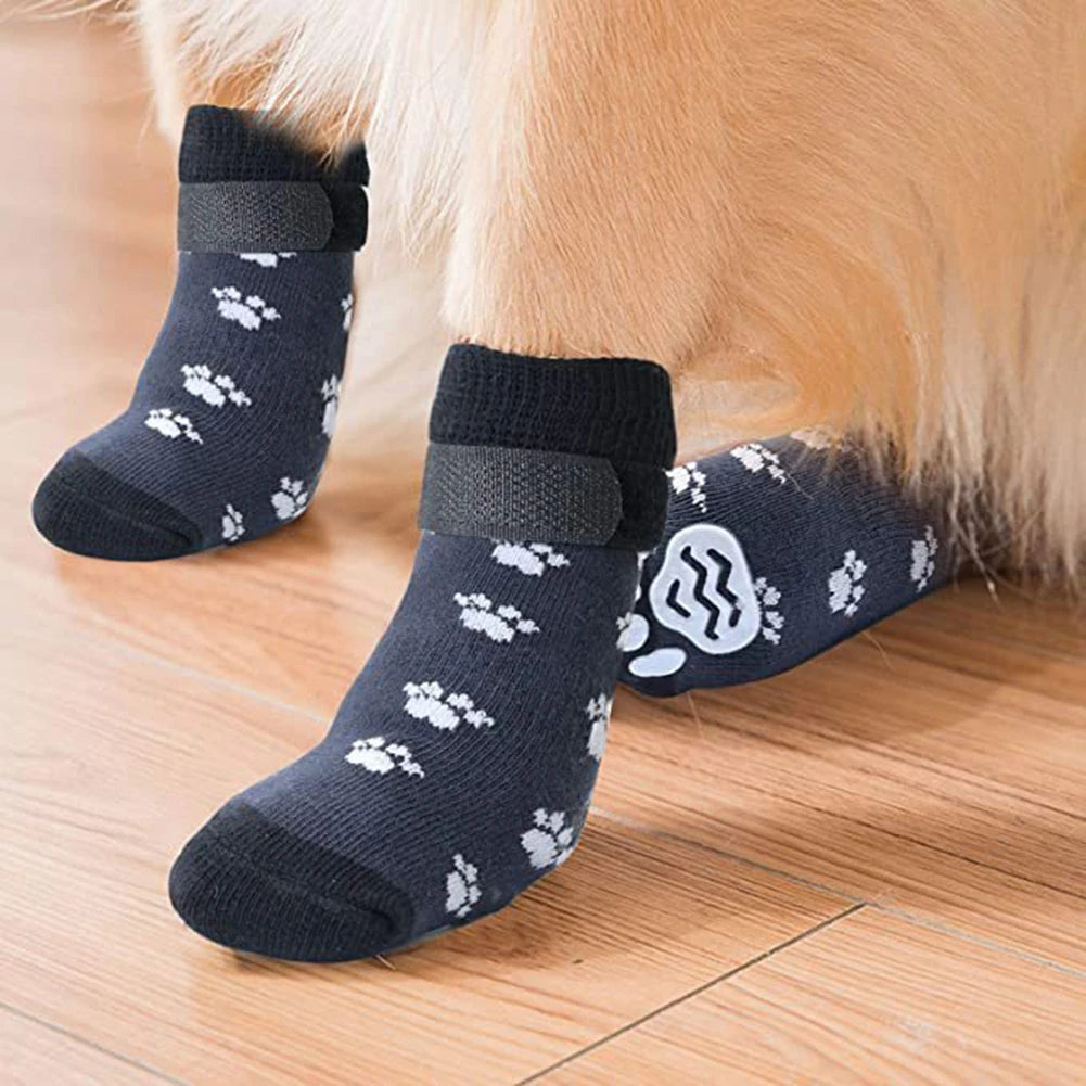 Anti-Slip Dog Socks 4pcs Paw Protector Traction Control Adjustable Indoor Wear