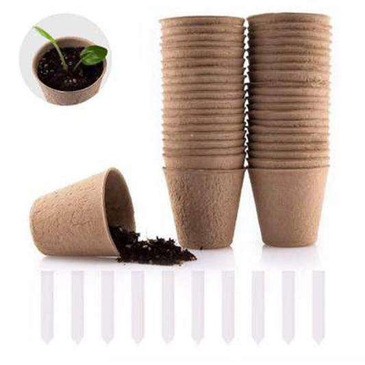 50 Pcs 6cm Garden Round Peat Pots Plant Seedling Starters Cups